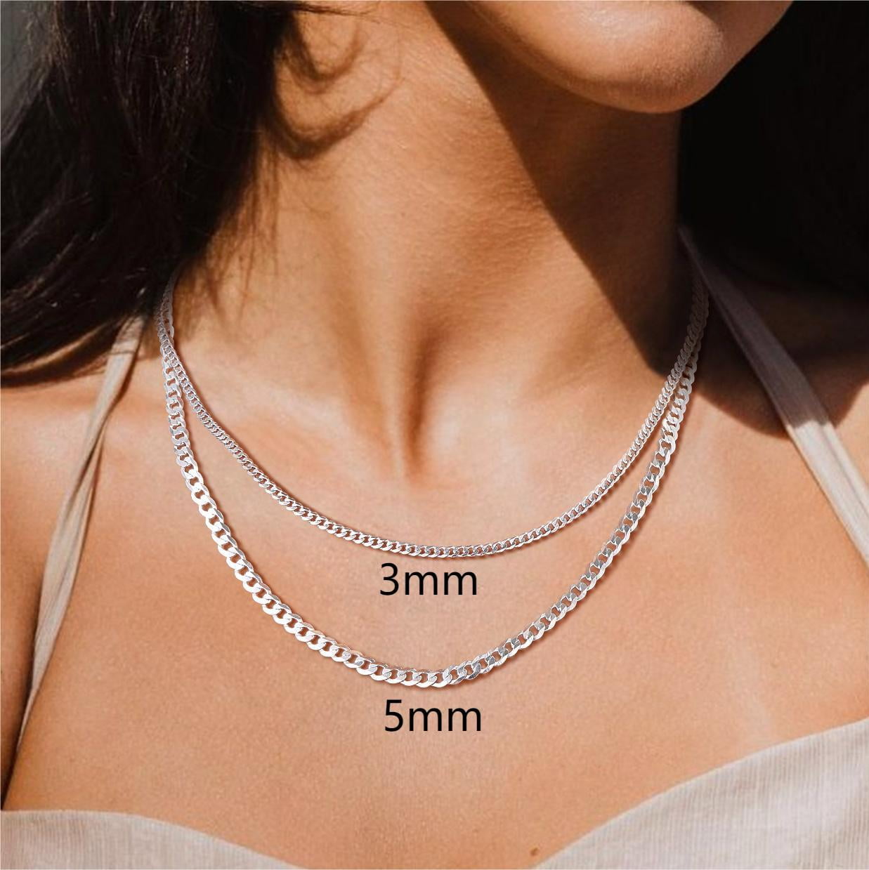 ChainsPro Solid 925 Sterling Silver Cuban Chain Women Men Necklace 3mm/5mm 14-28 Jewelry Gifts for Men/Women