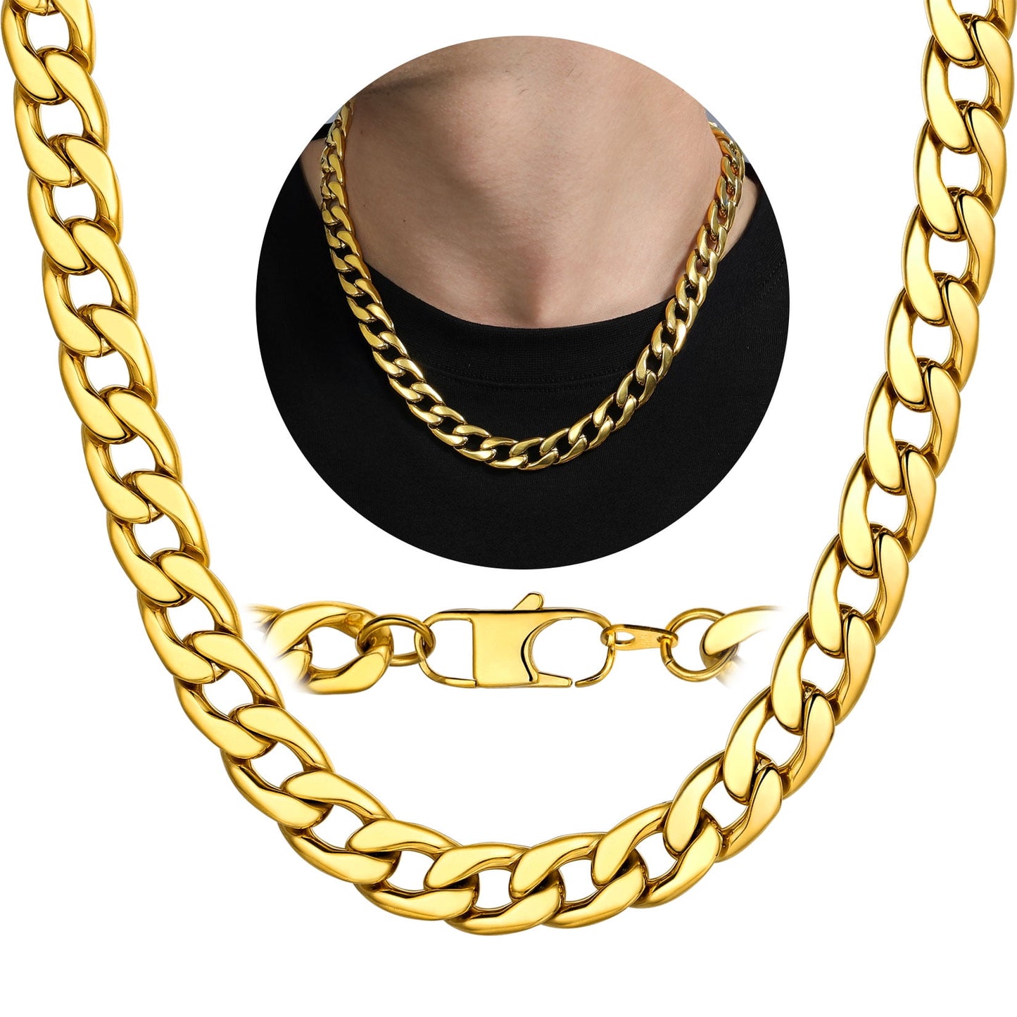ChainsPro 5mm Men Chain Silver Tone Stainless Steel Curb Cuban Link Necklace Gift