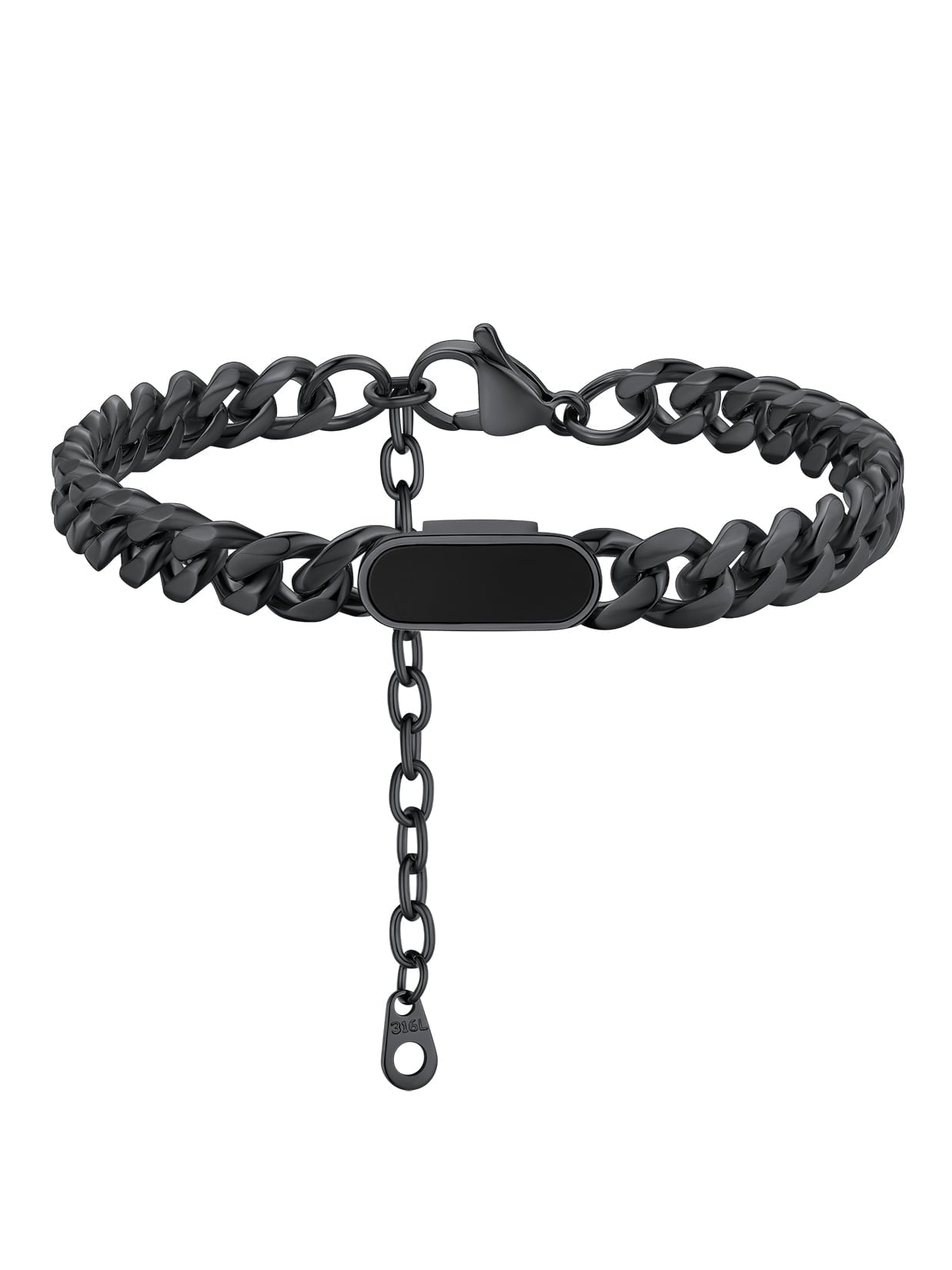 ChainsPro 7mm Stainless Steel Black Onyx Cuban Link Chain Bracelet for Men Women Steel/Gold Plated/Black