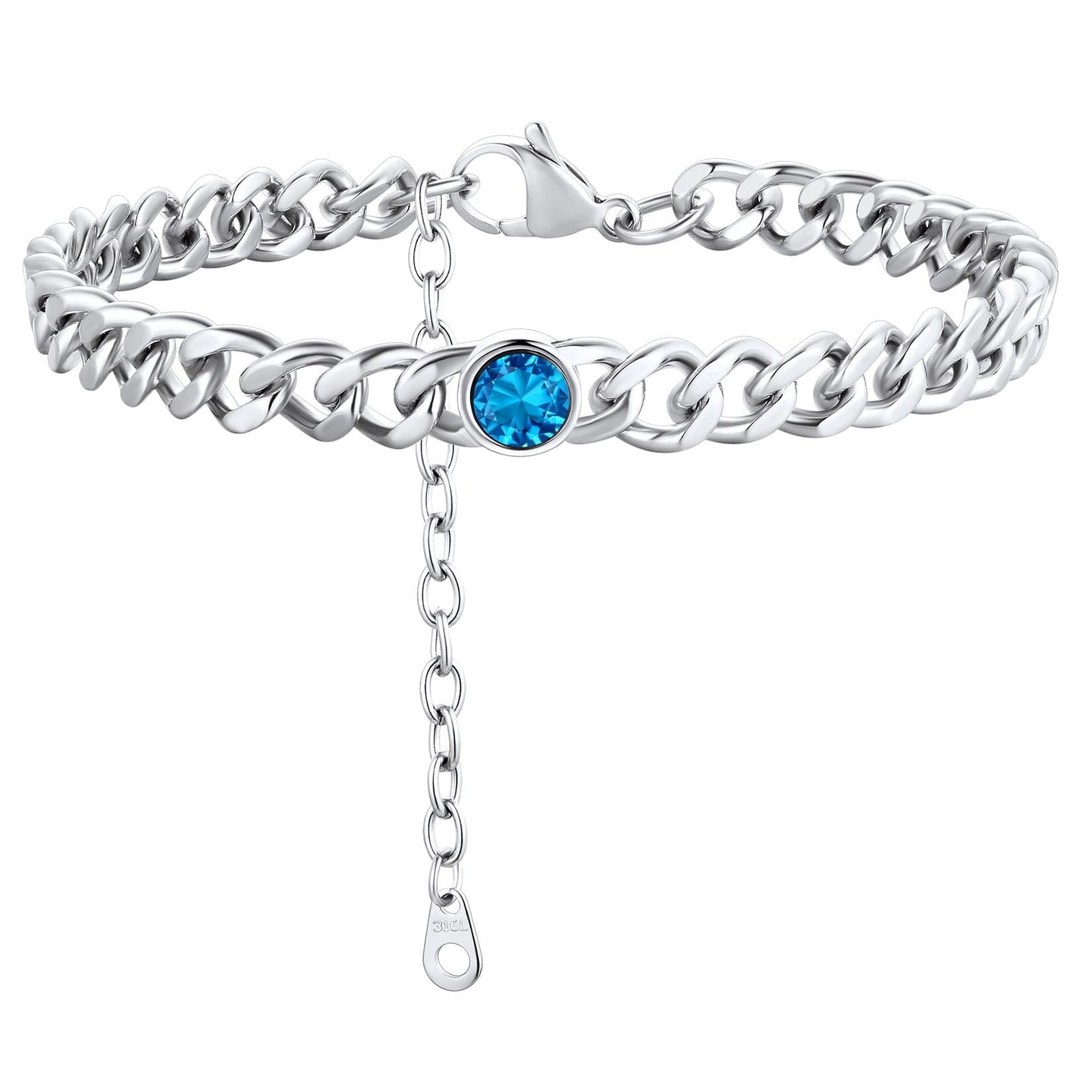 ChainsPro 7mm Cuban Link Anklet for Men Women Birthstone Chain Ankle Bracelets Stainless Steel