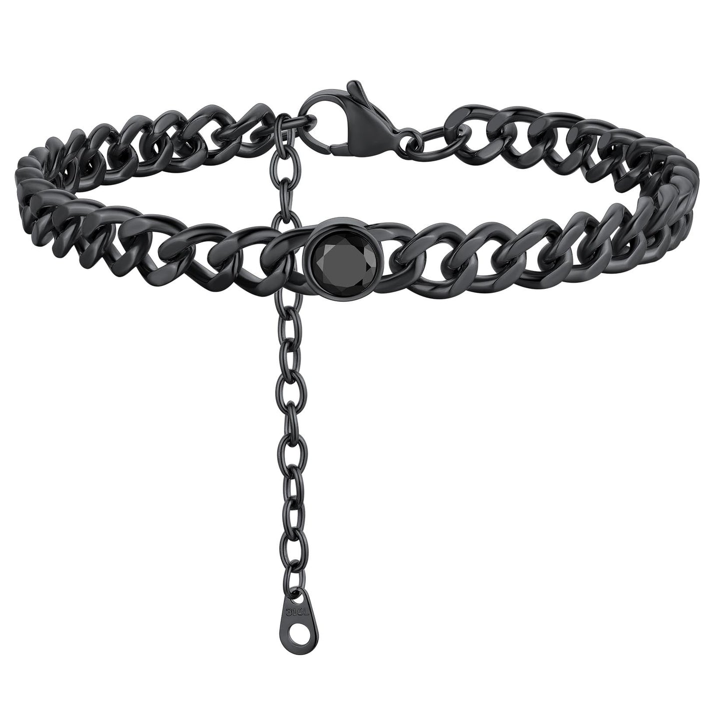 ChainsPro 7mm Cuban Link Anklet for Men Women Birthstone Chain Ankle Bracelets Stainless Steel