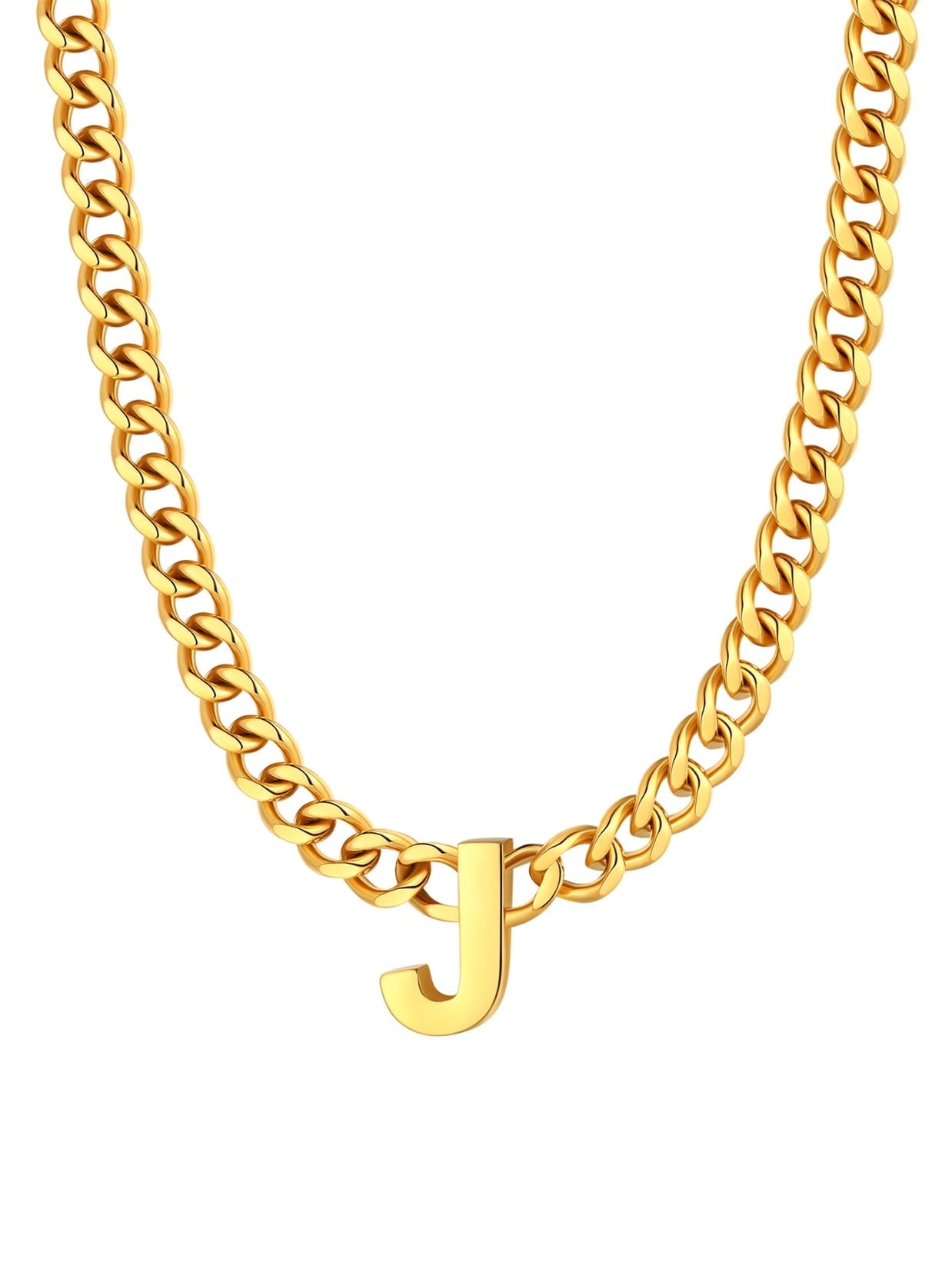 ChainsPro Men A-Z Letter Necklace 7mm Cuban Link Chain Necklace Stainless Steel/Gold Plated/Black