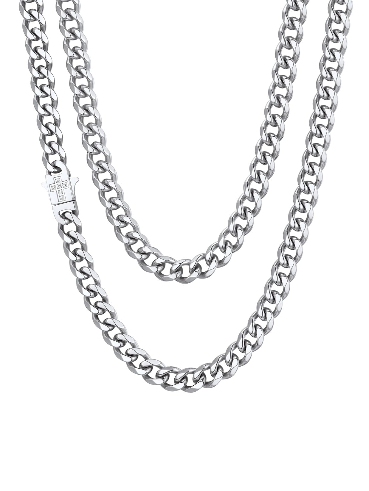 ChainsPro Men Necklaces Zircon Cross Clasp Curb Cuban Chain Stainless Steel Chain Fathers Day Necklace Gift for Men Dad Son