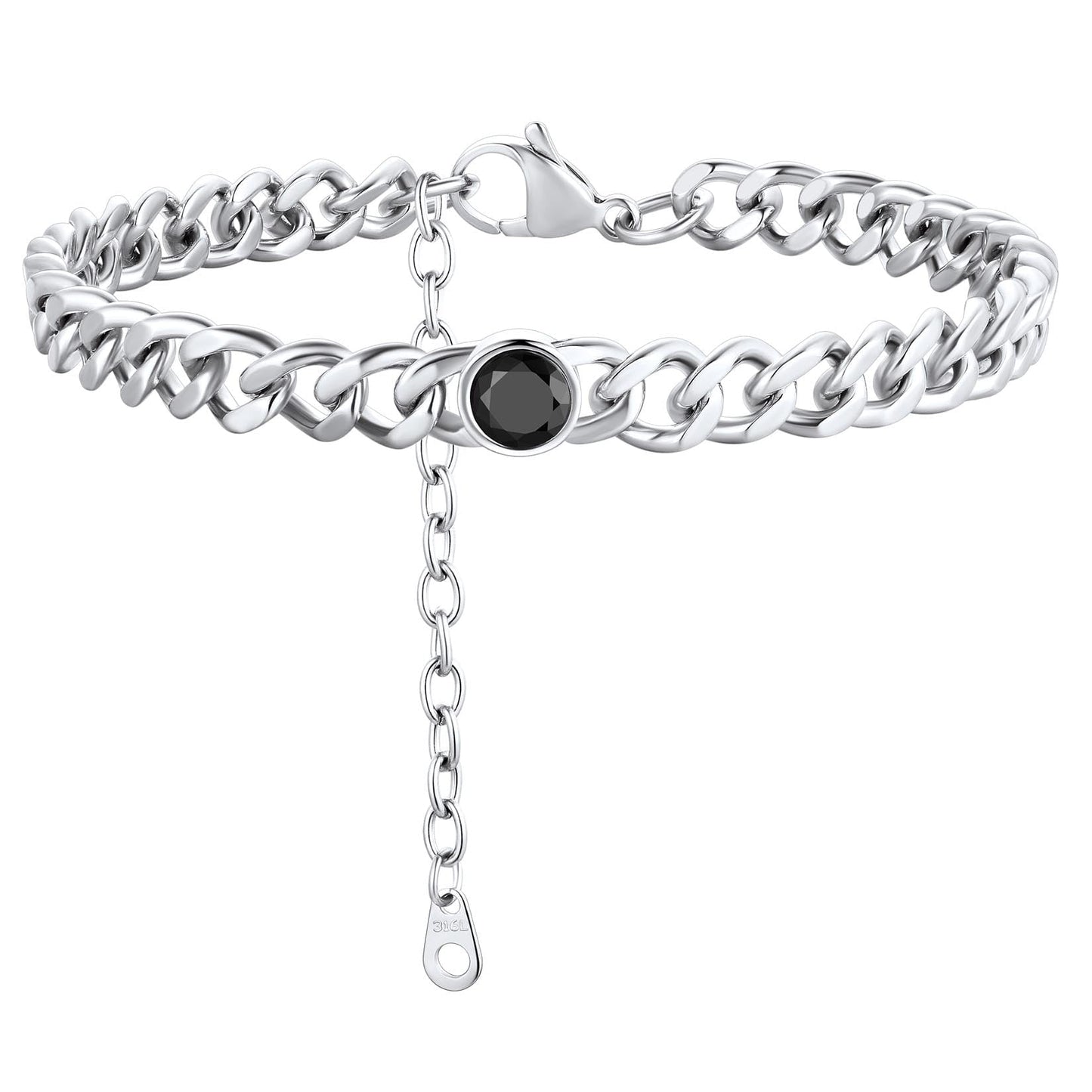 ChainsPro 7mm Cuban Link Anklet for Men Women Birthstone Chain Ankle Bracelets Stainless Steel