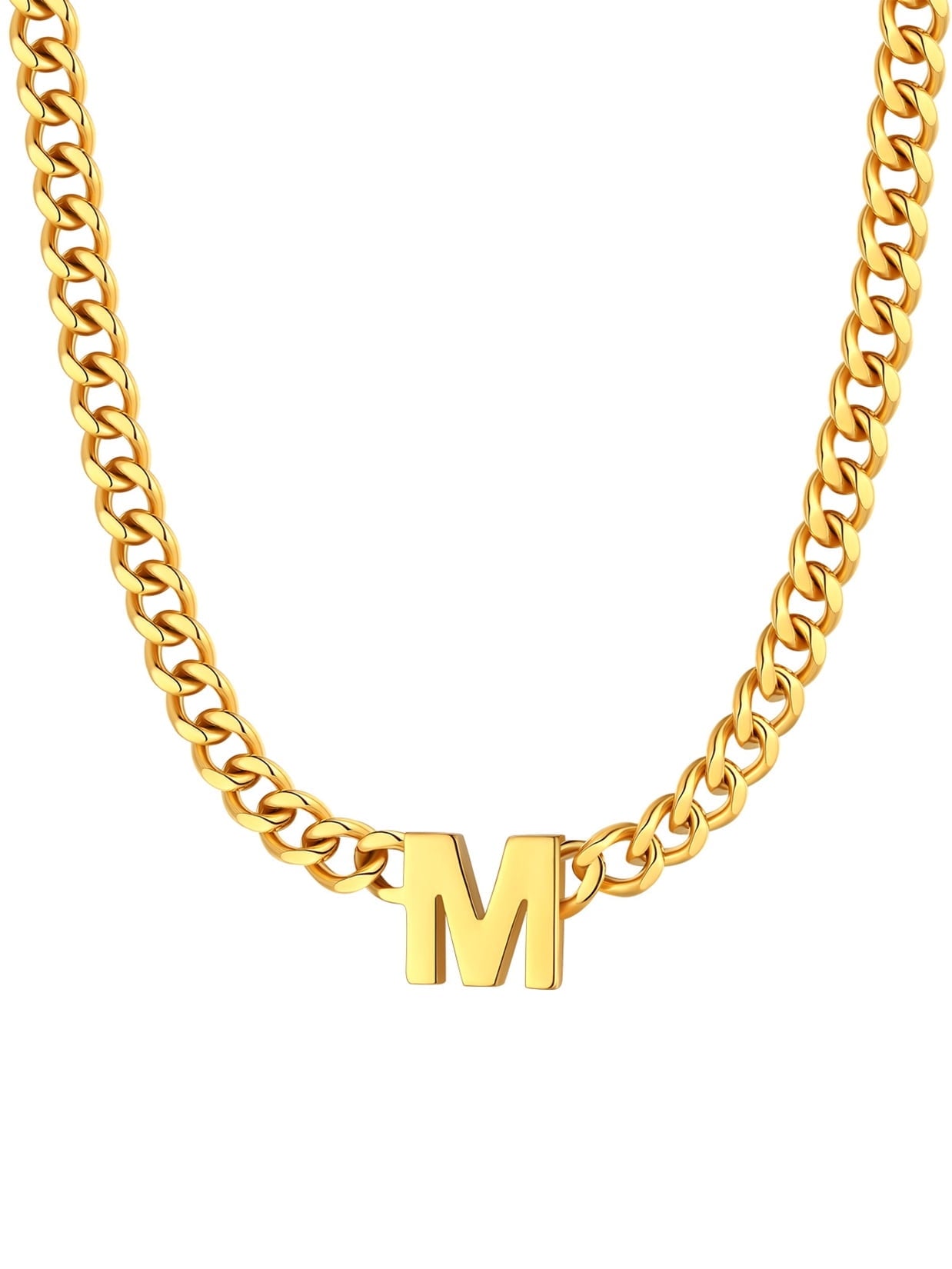 ChainsPro Men A-Z Letter Necklace 7mm Cuban Link Chain Necklace Stainless Steel/Gold Plated/Black