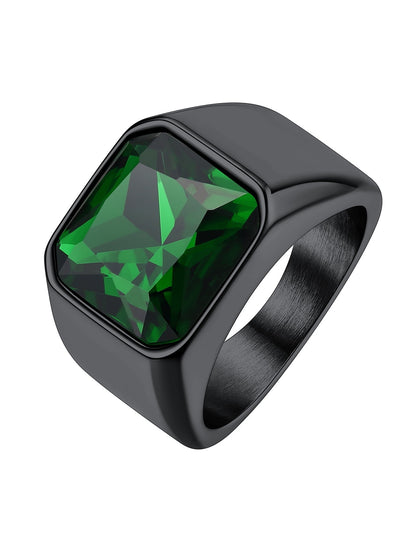 ChainsPro Bright Stone Vibrant Square Signet Rings for Men Stainless Steel/Gold Plated/Black