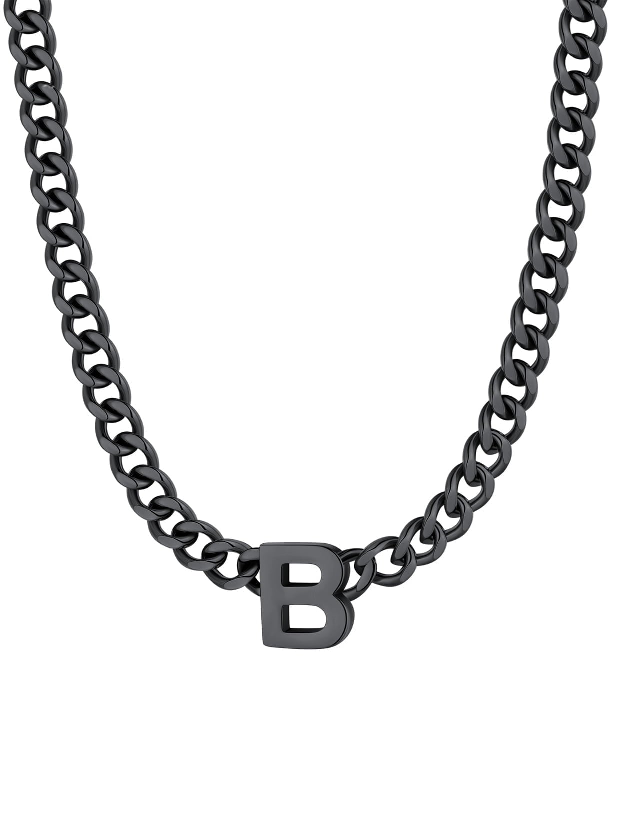 ChainsPro Men A-Z Letter Necklace 7mm Cuban Link Chain Necklace Stainless Steel/Gold Plated/Black
