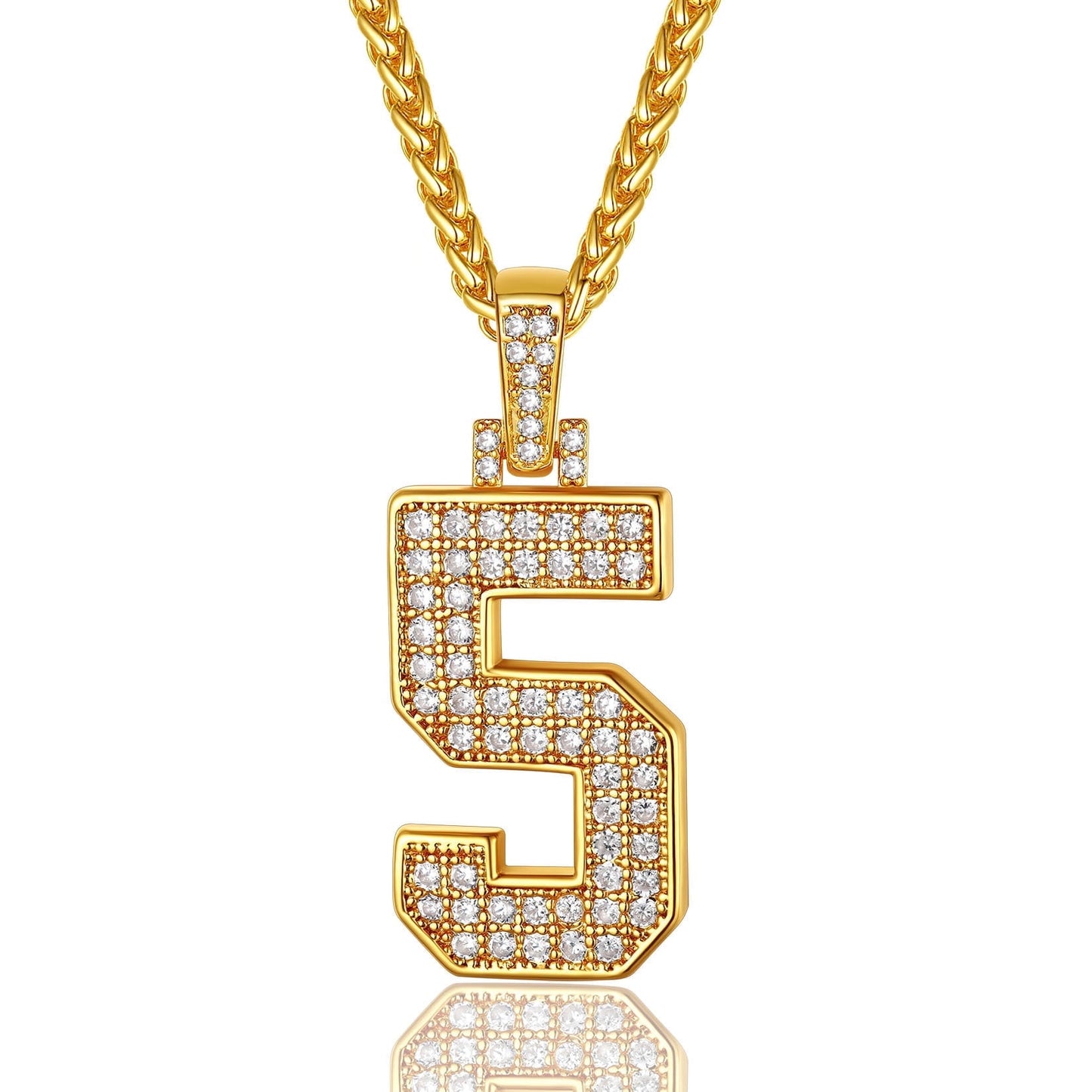 ChainsPro Men Cubic Zirconia 0-9 Number Pendant Lucky Jewelry Necklace Silver Color
