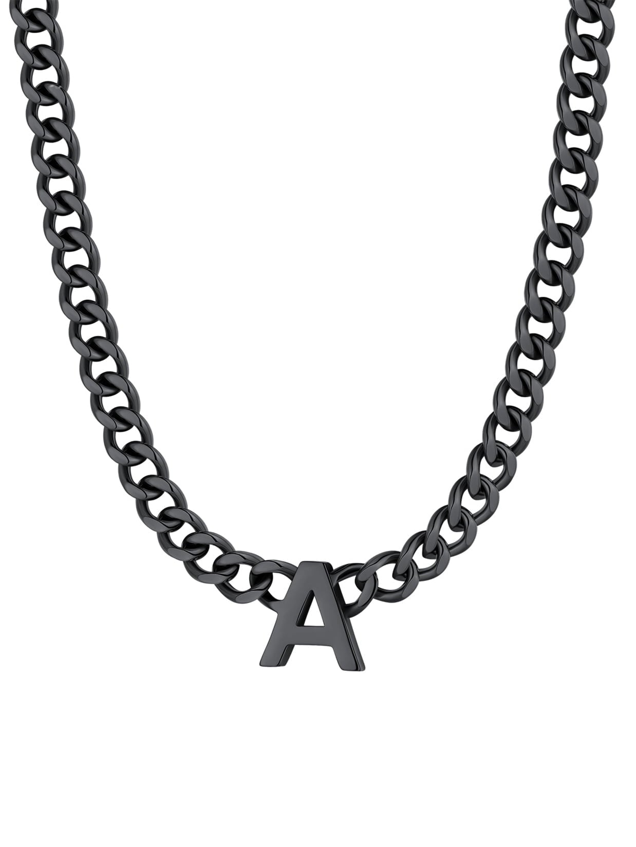 ChainsPro Men A-Z Letter Necklace 7mm Cuban Link Chain Necklace Stainless Steel/Gold Plated/Black