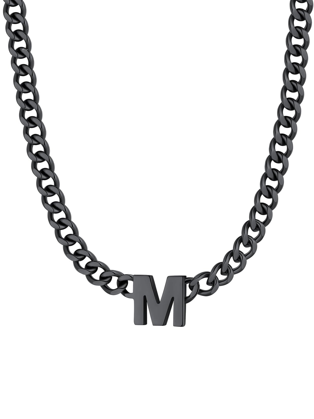 ChainsPro Men A-Z Letter Necklace 7mm Cuban Link Chain Necklace Stainless Steel/Gold Plated/Black