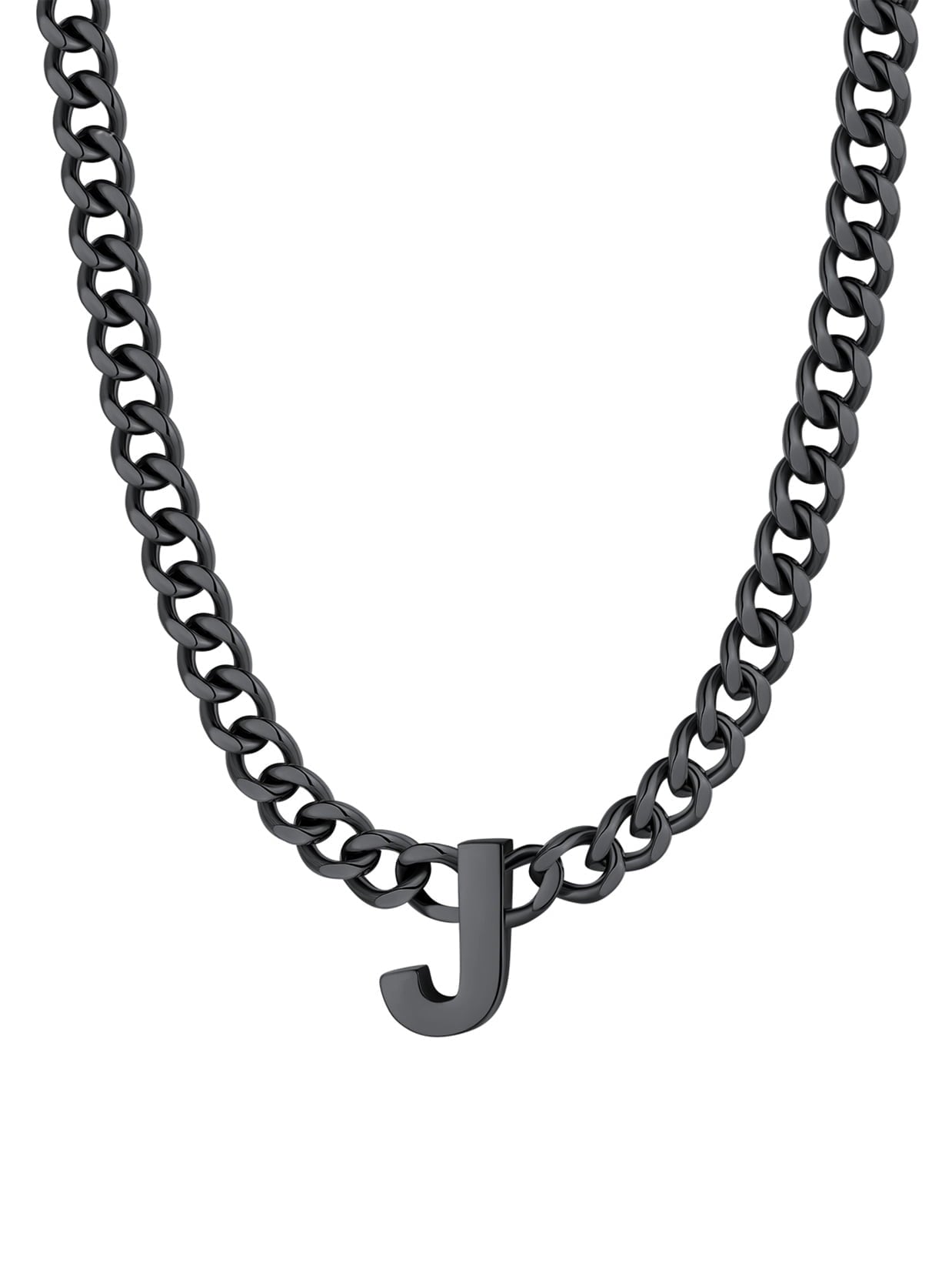 ChainsPro Men A-Z Letter Necklace 7mm Cuban Link Chain Necklace Stainless Steel/Gold Plated/Black