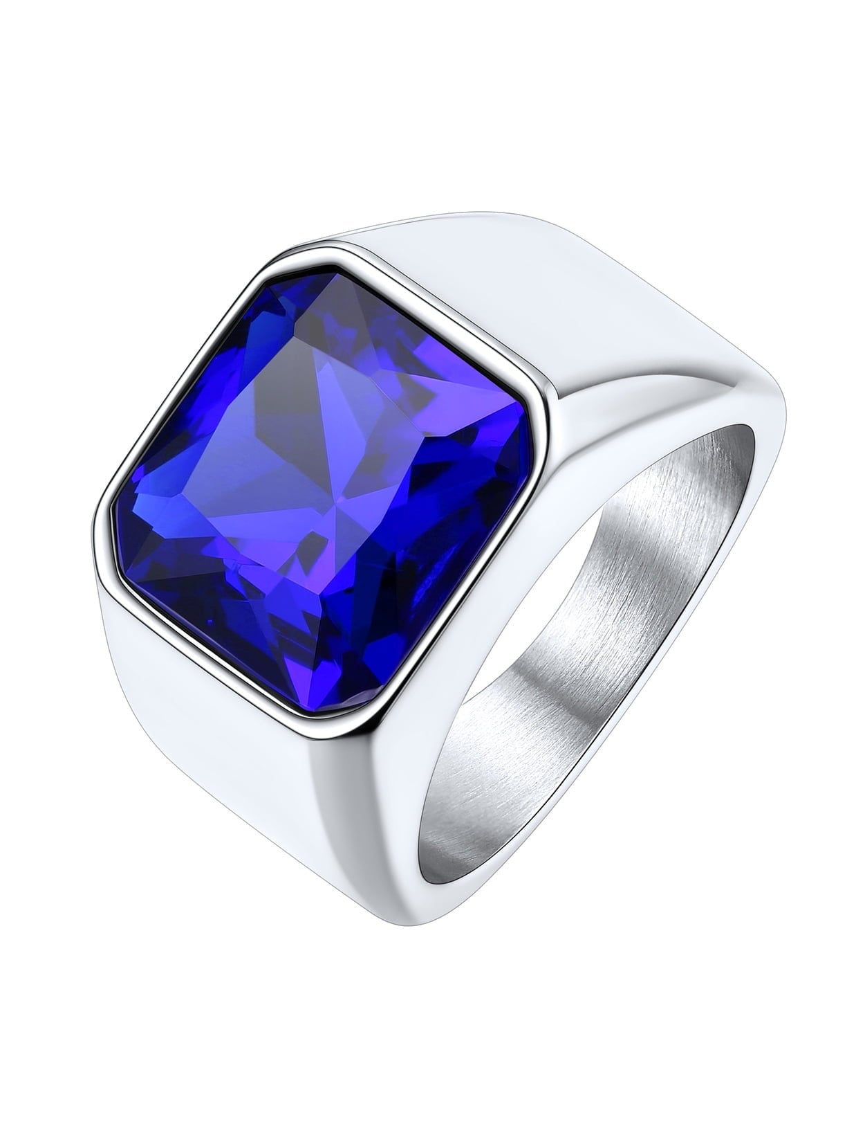ChainsPro Bright Stone Vibrant Square Signet Rings for Men Stainless Steel/Gold Plated/Black
