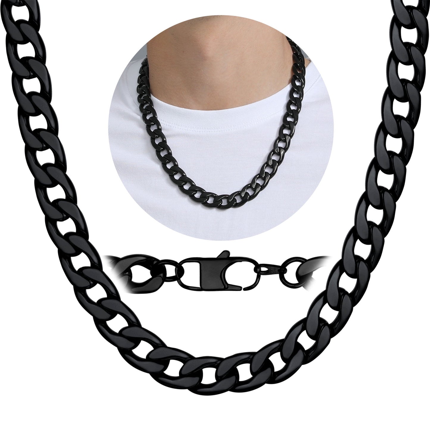 ChainsPro 5mm Men Chain Silver Tone Stainless Steel Curb Cuban Link Necklace Gift