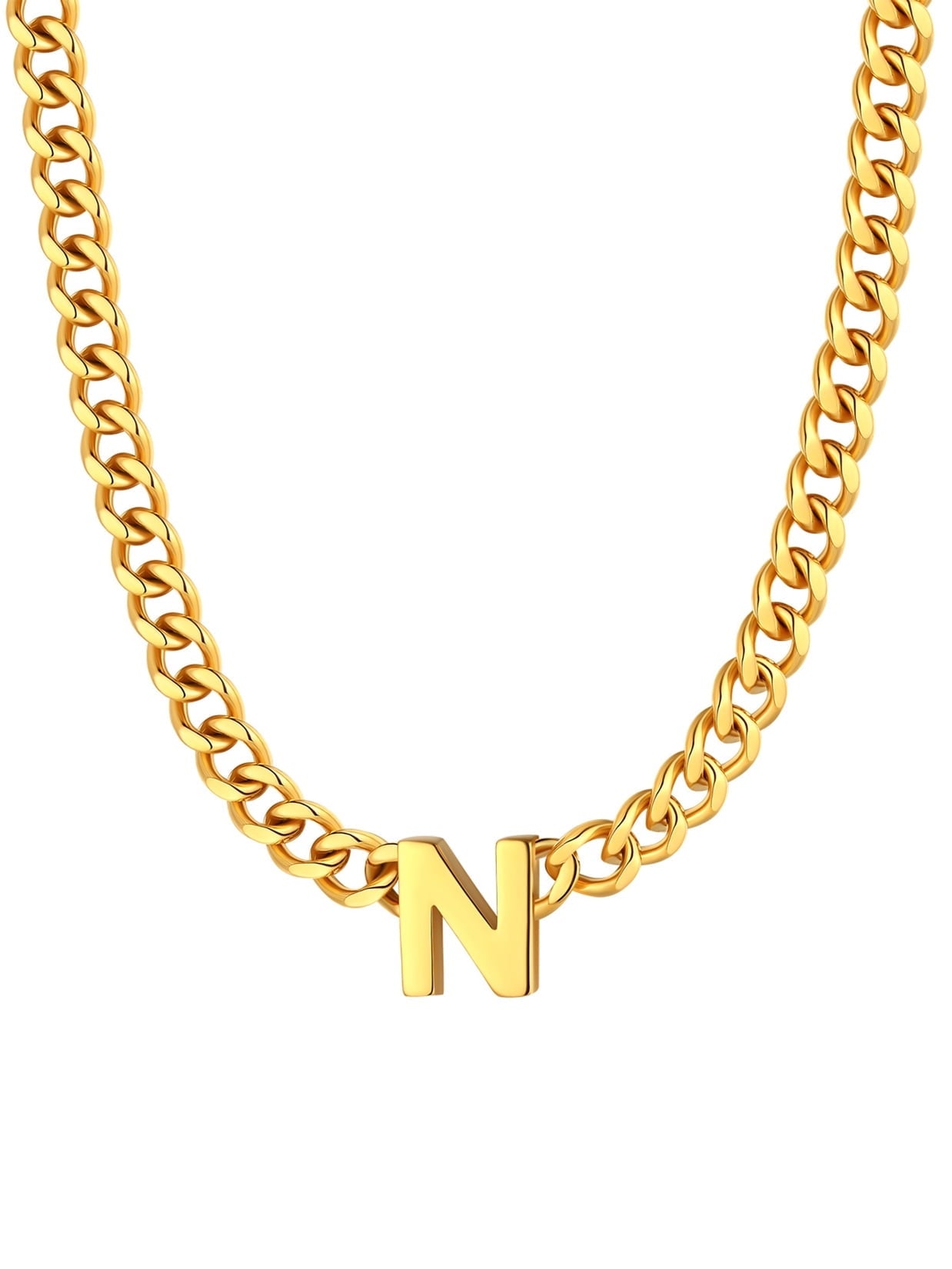 ChainsPro Men A-Z Letter Necklace 7mm Cuban Link Chain Necklace Stainless Steel/Gold Plated/Black