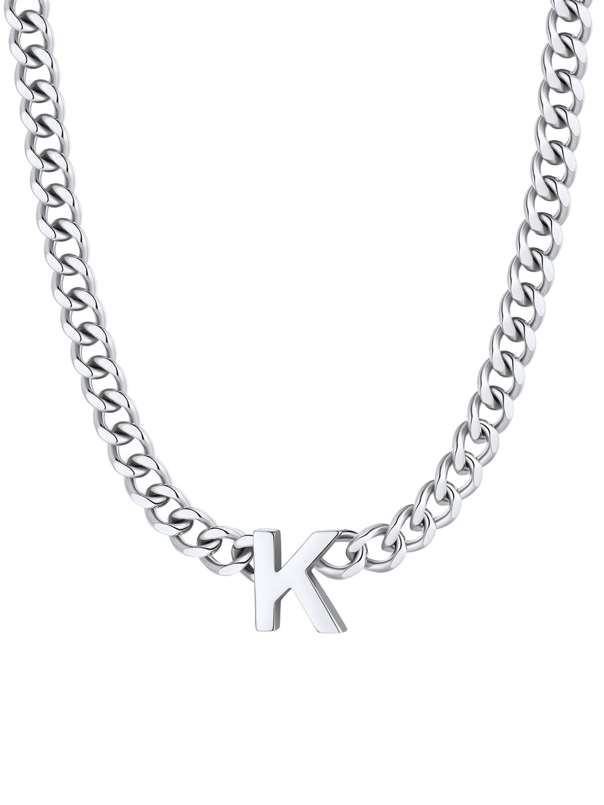 ChainsPro Men A-Z Letter Necklace 7mm Cuban Link Chain Necklace Stainless Steel/Gold Plated/Black