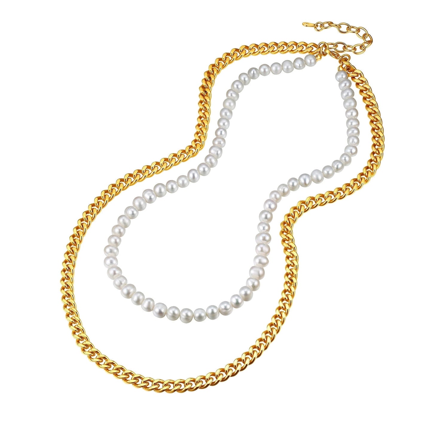 ChainsPro Men Women Dainty Choker Cuban Chain with Pearl Adjustable Stainless Steel/Gold Plated/Black