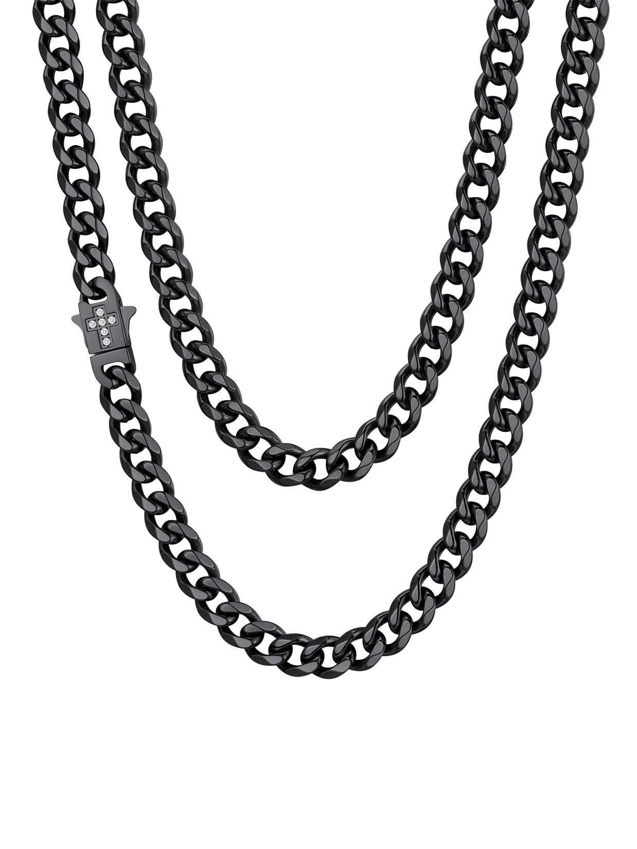 ChainsPro Men Necklaces Zircon Cross Clasp Curb Cuban Chain Stainless Steel Chain Fathers Day Necklace Gift for Men Dad Son