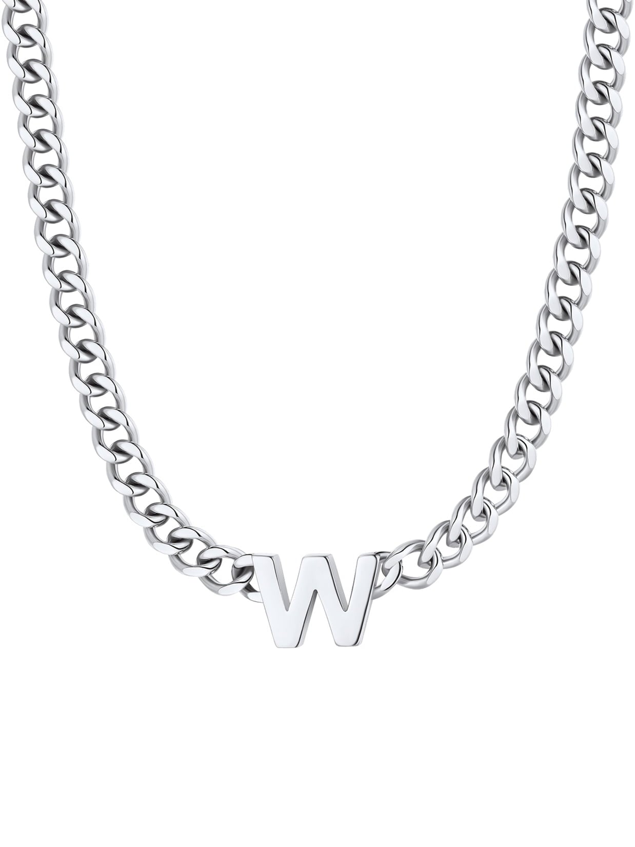 ChainsPro Men A-Z Letter Necklace 7mm Cuban Link Chain Necklace Stainless Steel/Gold Plated/Black