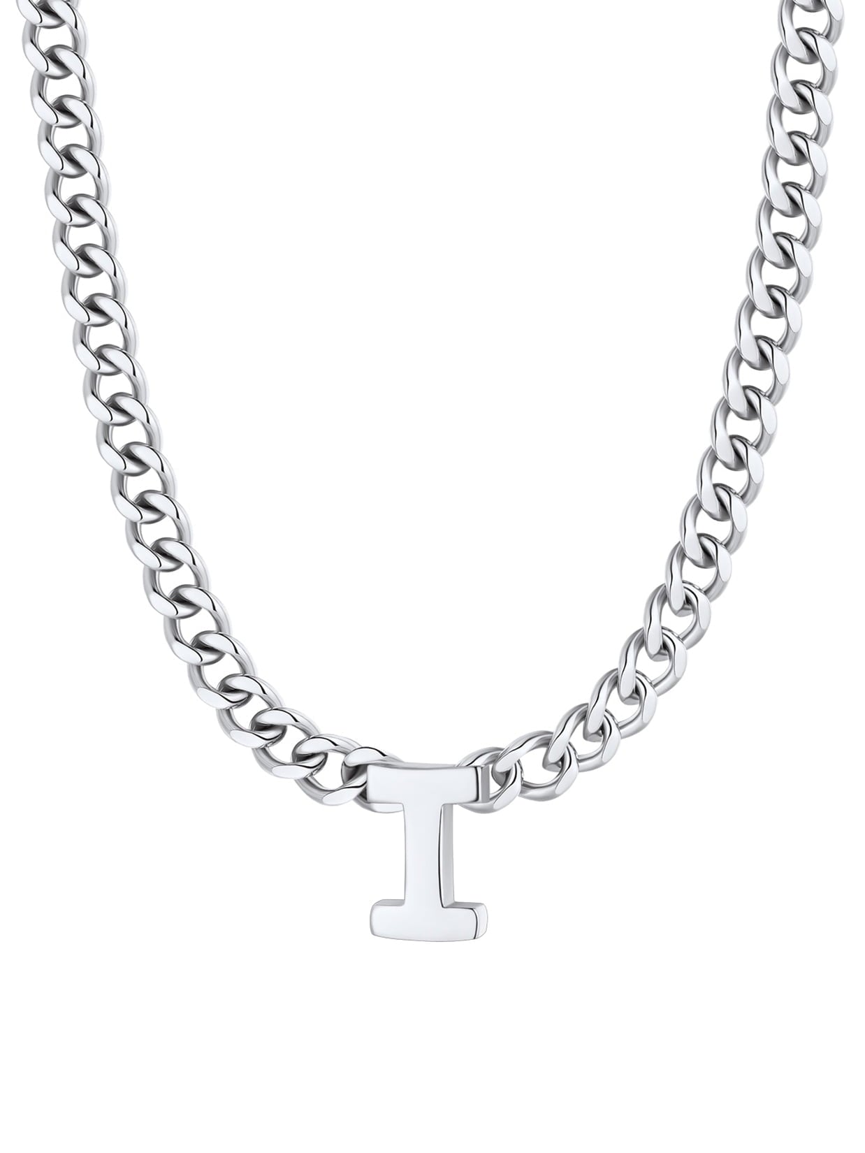 ChainsPro Men A-Z Letter Necklace 7mm Cuban Link Chain Necklace Stainless Steel/Gold Plated/Black
