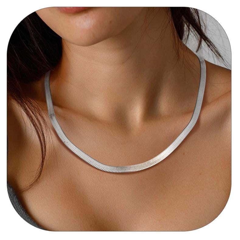 ChainsPro Stainless Steel Snake Choker Necklace Women 15 inch+9cm Chic Dainty Choker Chain Layered Necklace