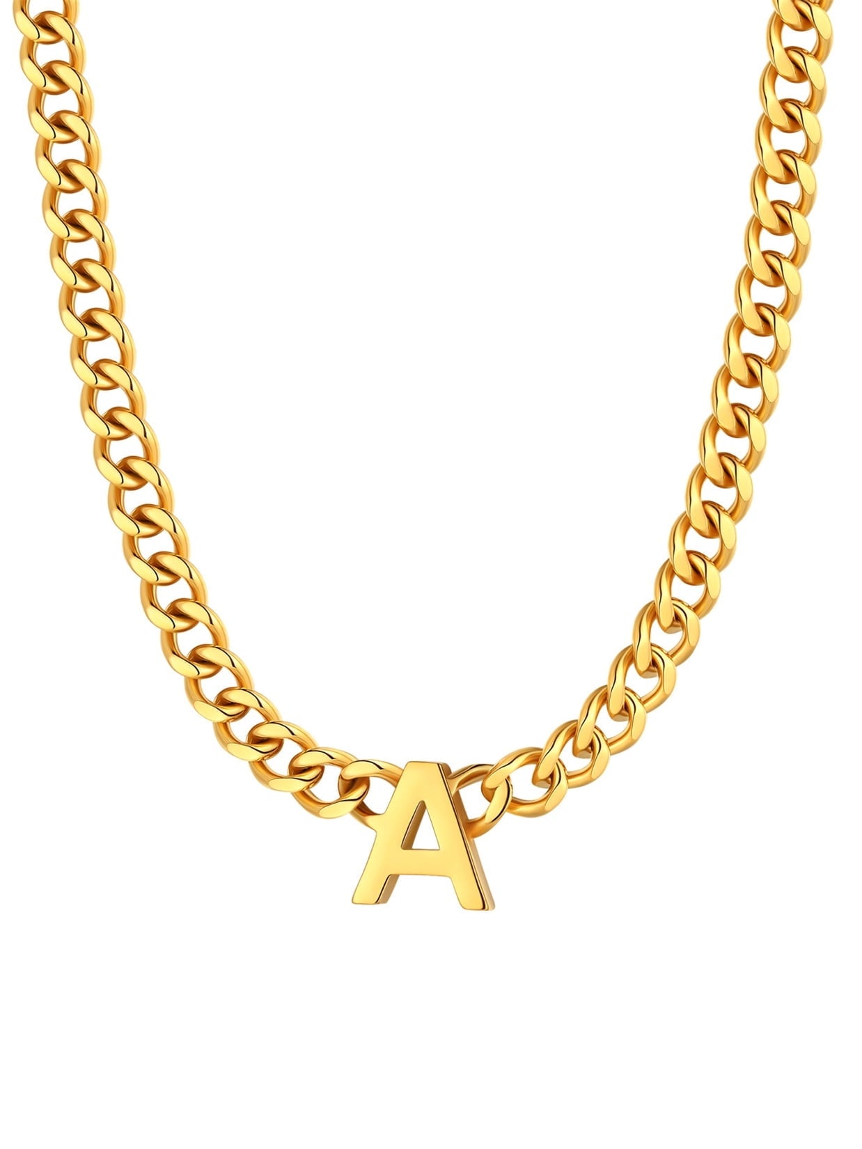 ChainsPro Men A-Z Letter Necklace 7mm Cuban Link Chain Necklace Stainless Steel/Gold Plated/Black