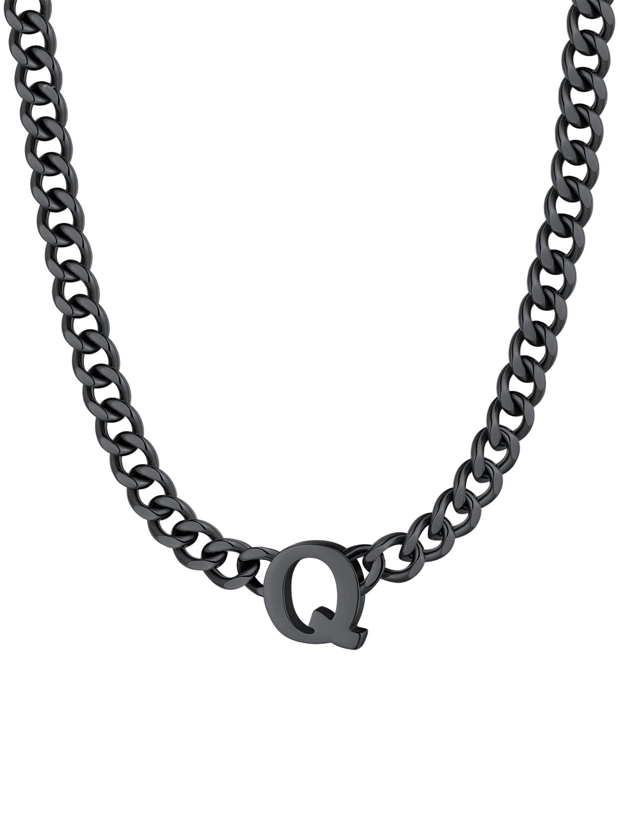 ChainsPro Men A-Z Letter Necklace 7mm Cuban Link Chain Necklace Stainless Steel/Gold Plated/Black