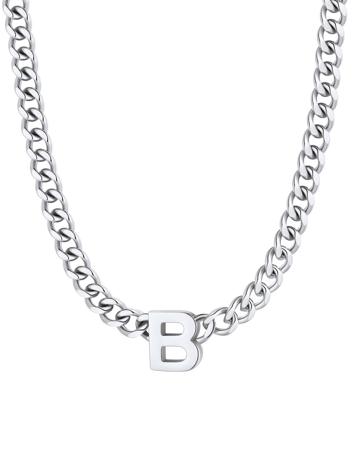 ChainsPro Men A-Z Letter Necklace 7mm Cuban Link Chain Necklace Stainless Steel/Gold Plated/Black