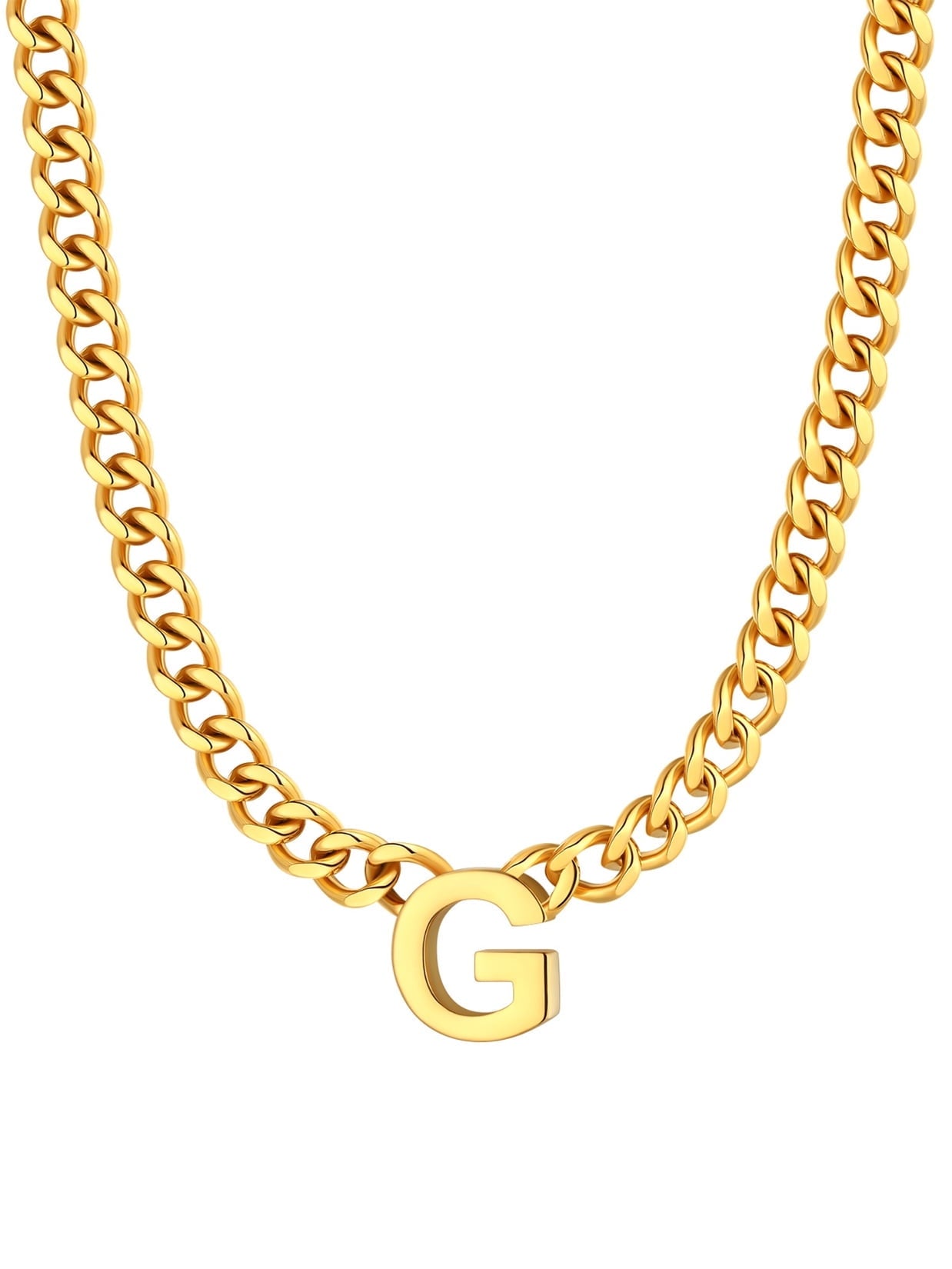 ChainsPro Men A-Z Letter Necklace 7mm Cuban Link Chain Necklace Stainless Steel/Gold Plated/Black
