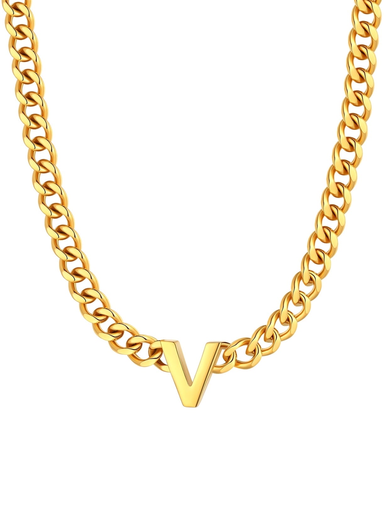 ChainsPro Men A-Z Letter Necklace 7mm Cuban Link Chain Necklace Stainless Steel/Gold Plated/Black
