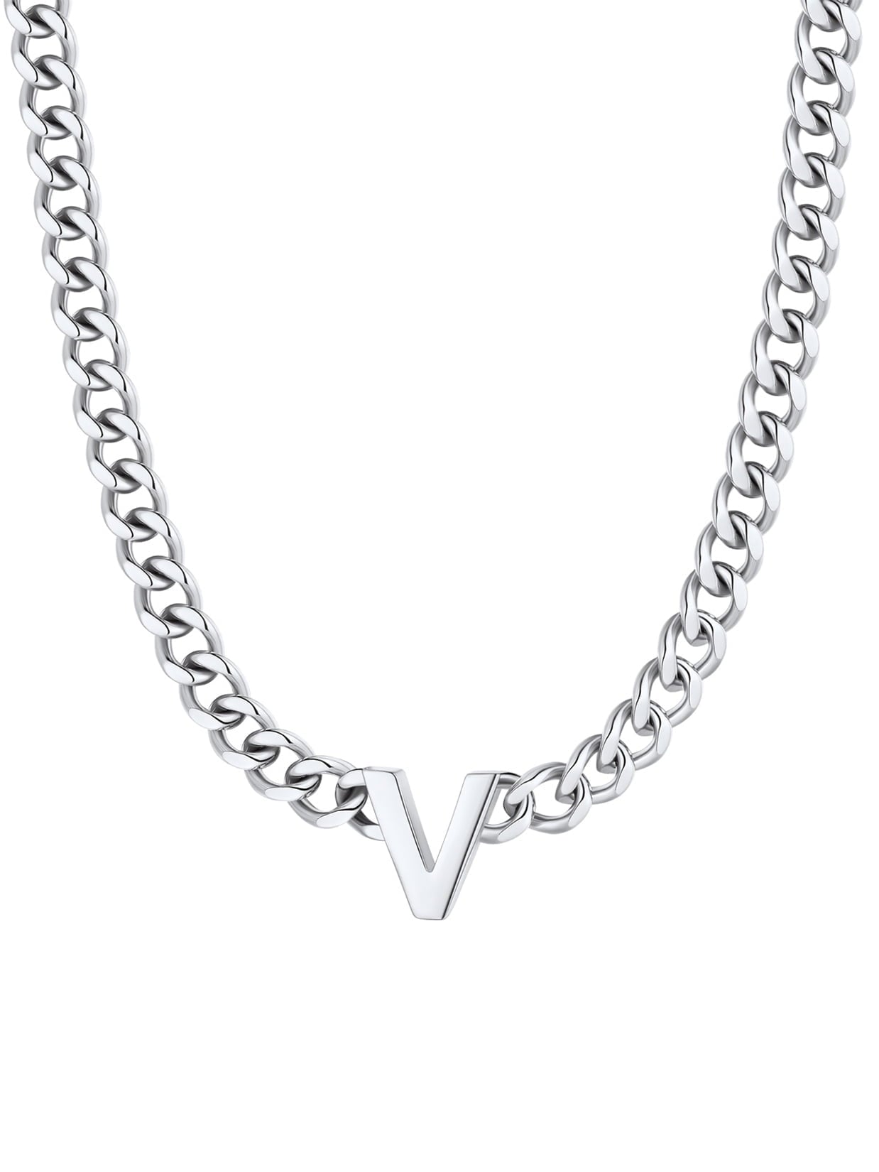 ChainsPro Men A-Z Letter Necklace 7mm Cuban Link Chain Necklace Stainless Steel/Gold Plated/Black