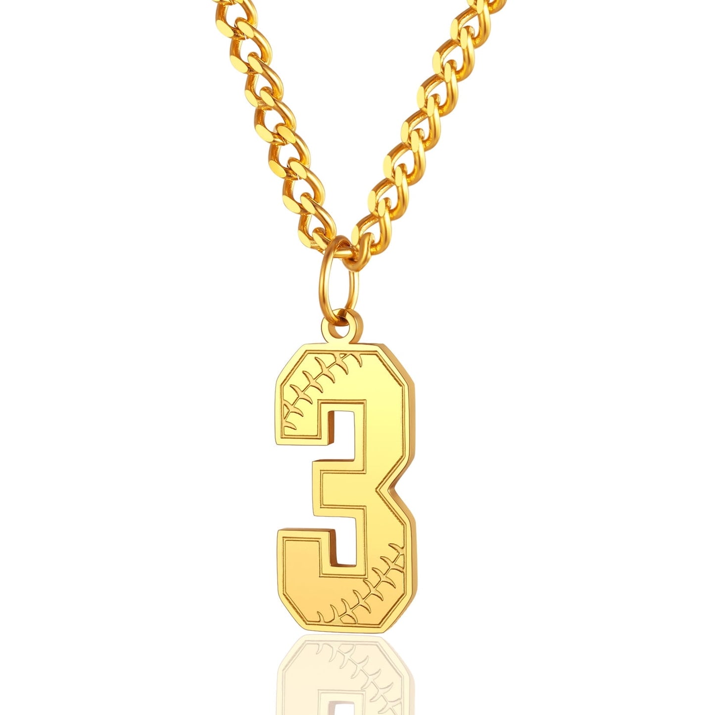 ChainsPro Men Lucky Number Necklace with 3mm Cuban Chain Personalized Sports Jewelry Stainless Steel/Gold Plated