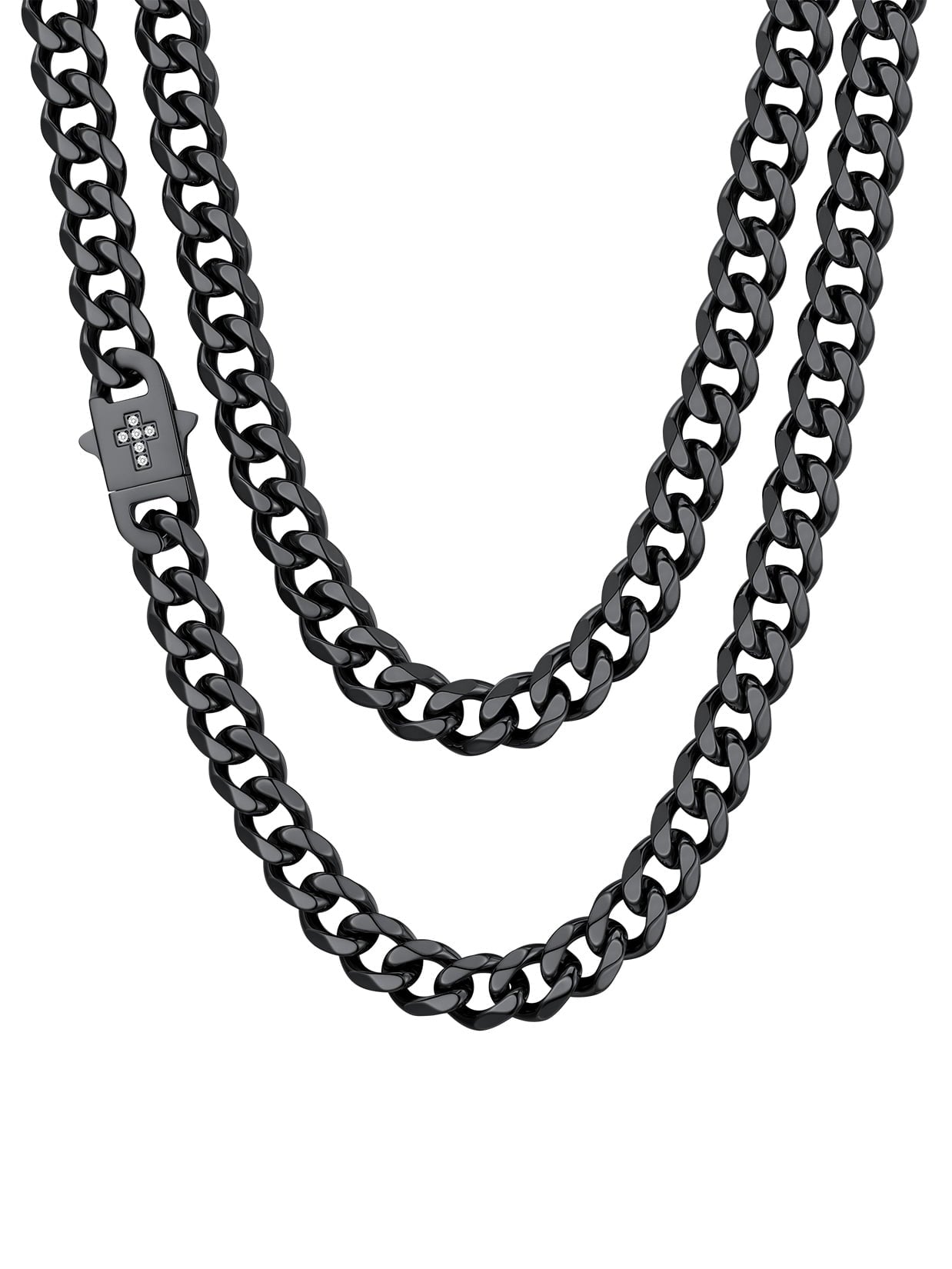 ChainsPro Men Necklaces Zircon Cross Clasp Curb Cuban Chain Stainless Steel Chain Fathers Day Necklace Gift for Men Dad Son