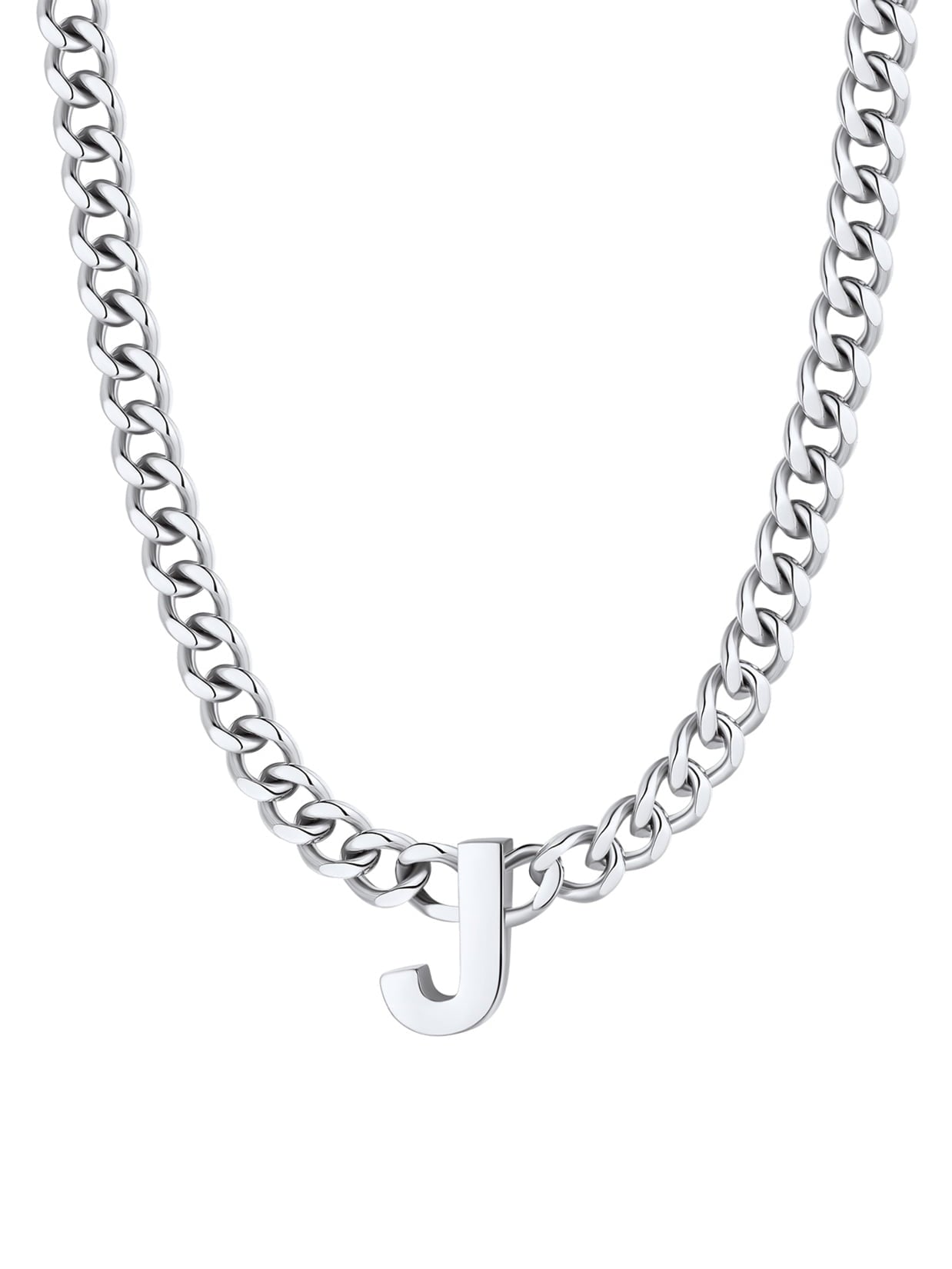 ChainsPro Men A-Z Letter Necklace 7mm Cuban Link Chain Necklace Stainless Steel/Gold Plated/Black