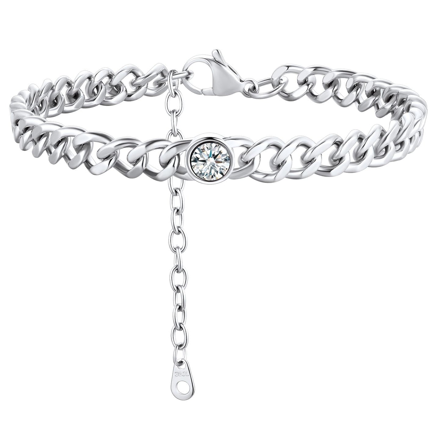 ChainsPro 7mm Cuban Link Anklet for Men Women Birthstone Chain Ankle Bracelets Stainless Steel