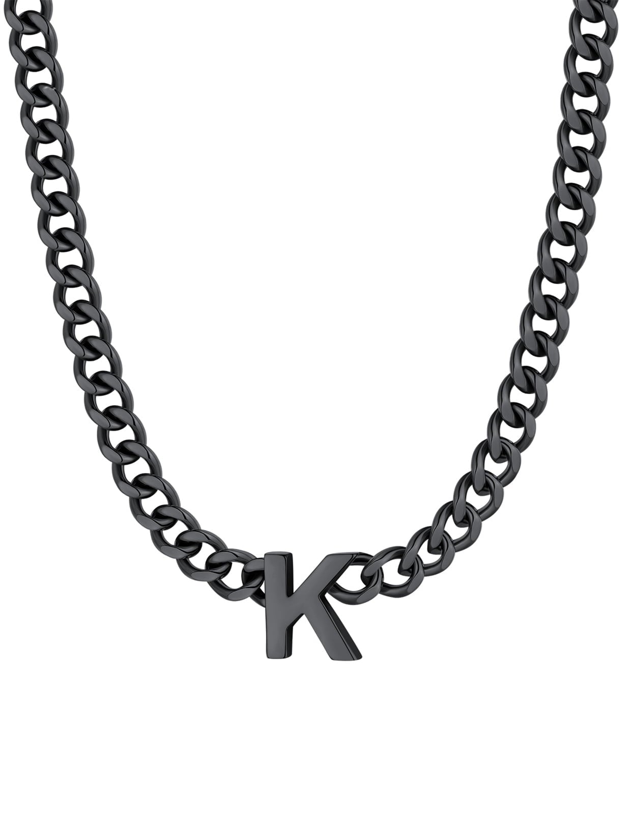 ChainsPro Men A-Z Letter Necklace 7mm Cuban Link Chain Necklace Stainless Steel/Gold Plated/Black