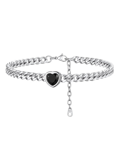 ChainsPro Women Heart Anklets 5MM Cuban Link Birthstone Ankle Bracelet Jewelry Gift Stainless Steel