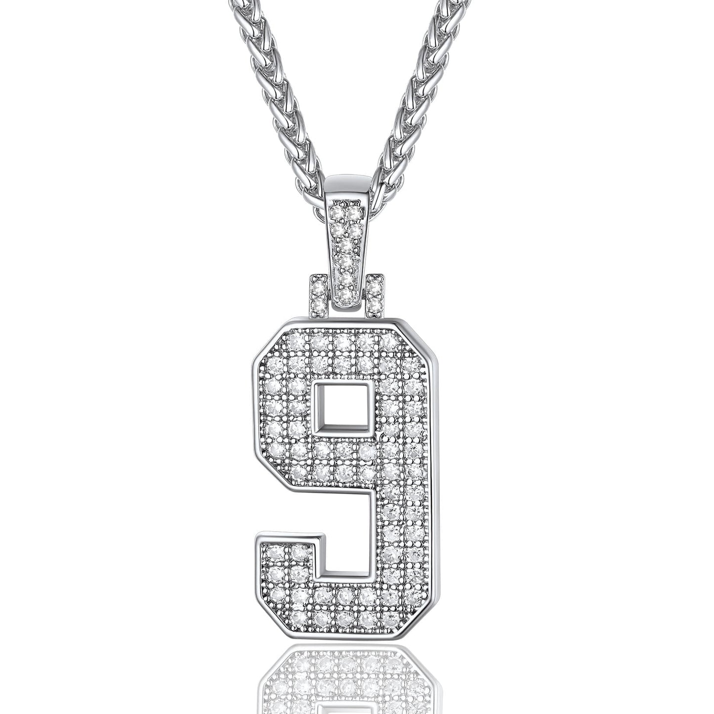 ChainsPro Men Cubic Zirconia 0-9 Number Pendant Lucky Jewelry Necklace Silver Color