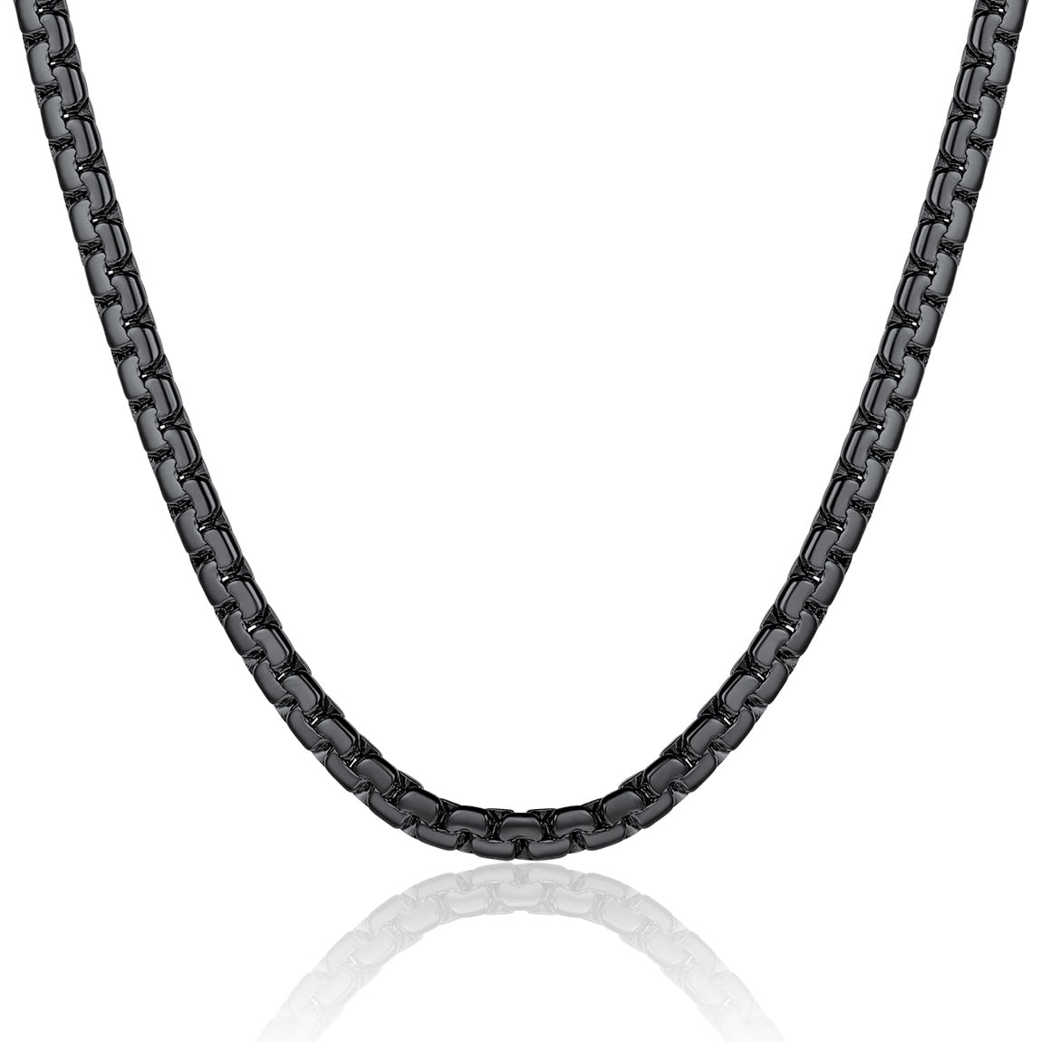 ChainsPro Black Flat Box Chain Male Necklace 14 Inch 4mm Hip Hop Jewelry