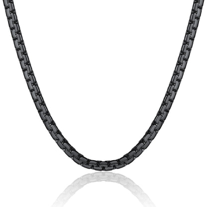 ChainsPro Black Flat Box Chain Male Necklace 14 Inch 4mm Hip Hop Jewelry