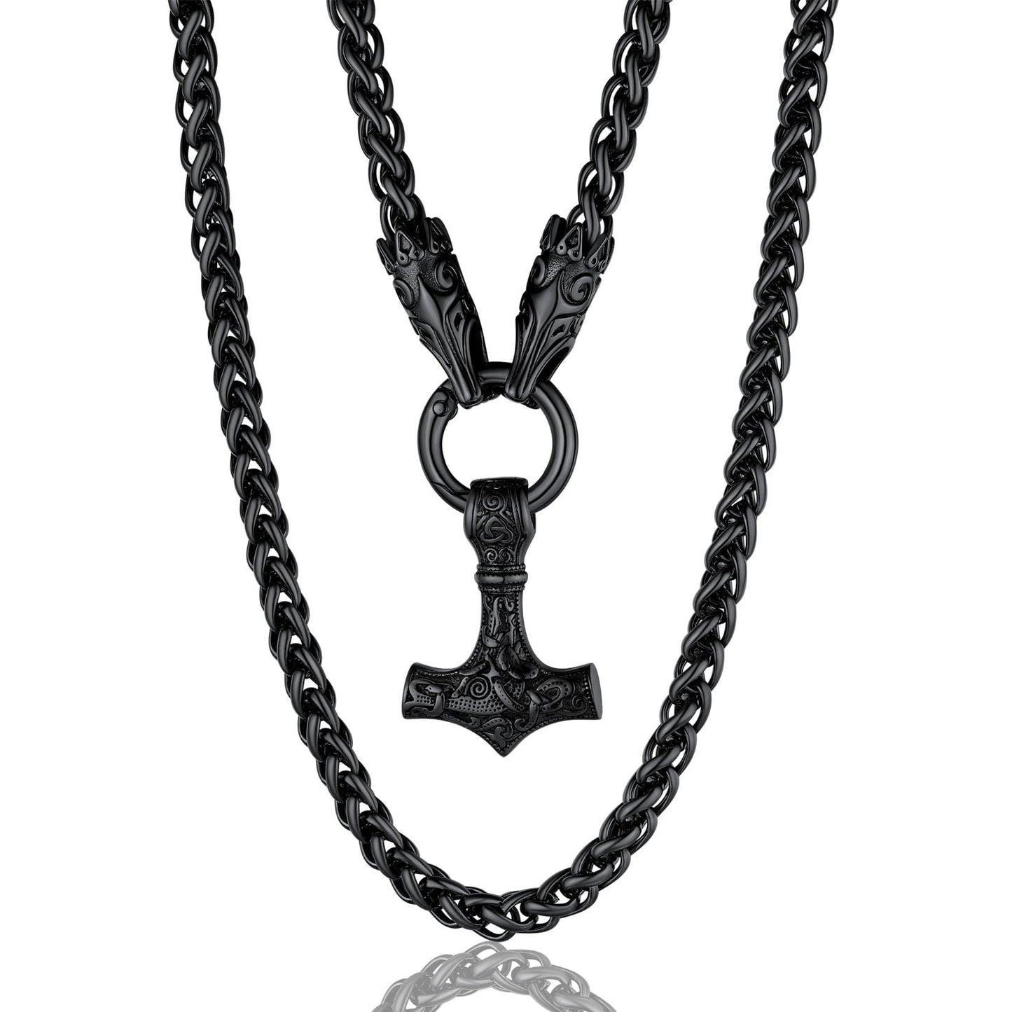 ChainsPro Men Chunky Viking Mjolnir Necklace with 28inches Chain Stainless Steel Norse Viking Jewelry