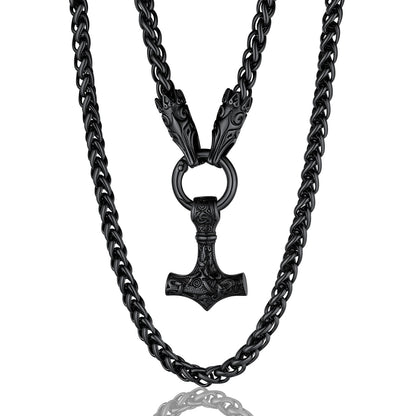 ChainsPro Men Chunky Viking Mjolnir Necklace with 28inches Chain Stainless Steel Norse Viking Jewelry