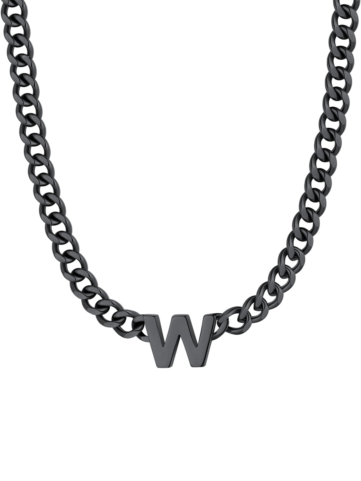 ChainsPro Men A-Z Letter Necklace 7mm Cuban Link Chain Necklace Stainless Steel/Gold Plated/Black