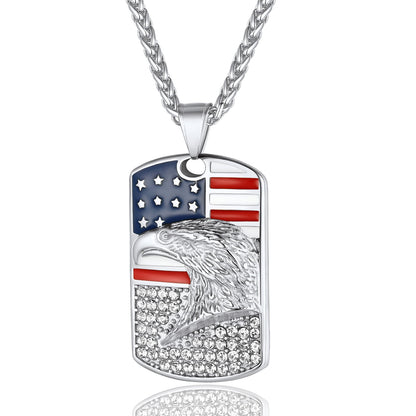 ChainsPro Men USA Flag Dog Tag Necklace Customize Necklace with Stainless Steel Chain Gold Plated/Black