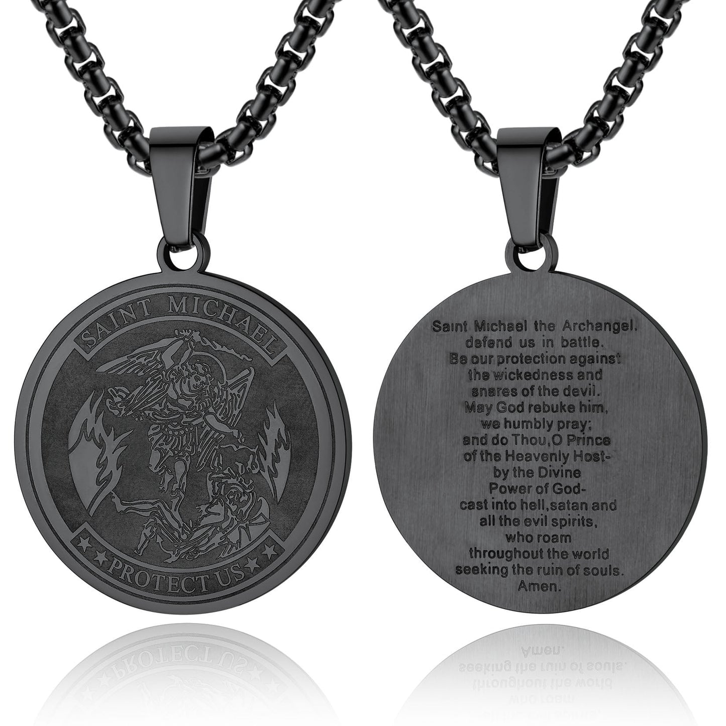 ChainsPro Men Saint Michael Pendant Necklace Full Prayer Stainless Steel Protection Archangel Medallion