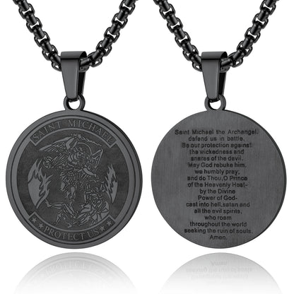 ChainsPro Men Saint Michael Pendant Necklace Full Prayer Stainless Steel Protection Archangel Medallion