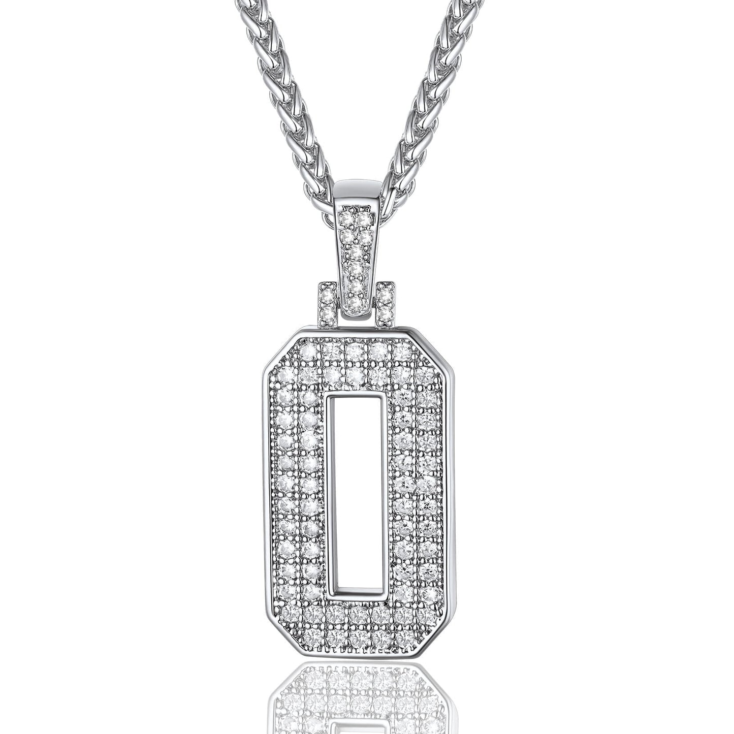 ChainsPro Men Cubic Zirconia 0-9 Number Pendant Lucky Jewelry Necklace Silver Color