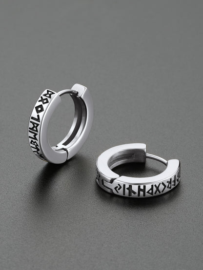 ChainsProMax Norse Viking Runes Hoop Earrings for Men Stainless Steel Huggie Hoop Earring Norse Mythology Jewelry Gifts