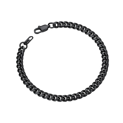 ChainsPro Black Stainless Steel Bracelet Mens Bracelet Chunky Thick Curb Link Chain Bangle 19cm Black