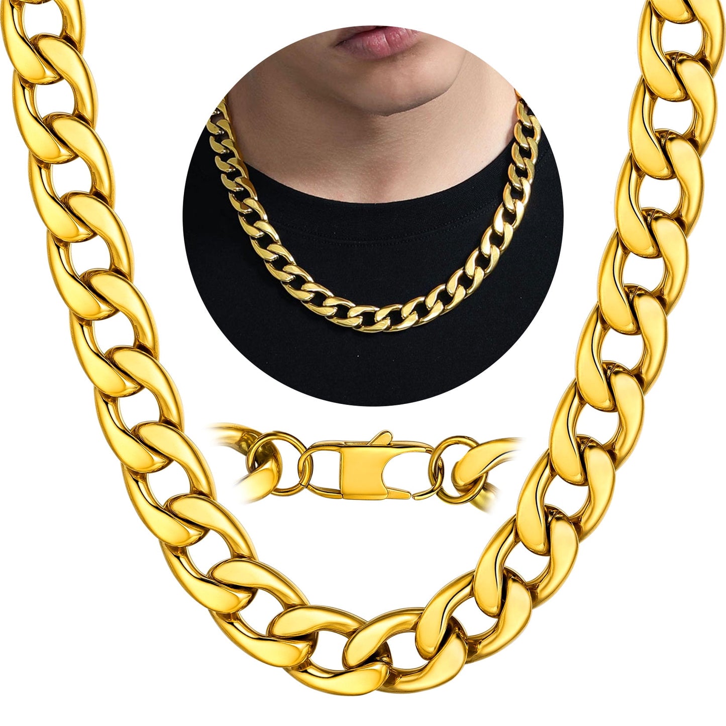 ChainsPro 5mm Men Chain Silver Tone Stainless Steel Curb Cuban Link Necklace Gift