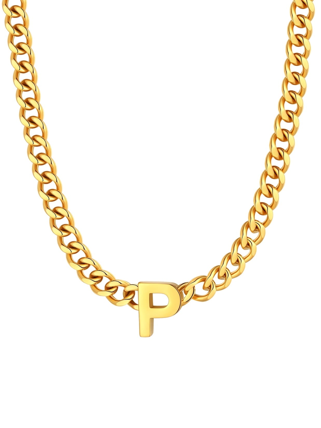 ChainsPro Men A-Z Letter Necklace 7mm Cuban Link Chain Necklace Stainless Steel/Gold Plated/Black